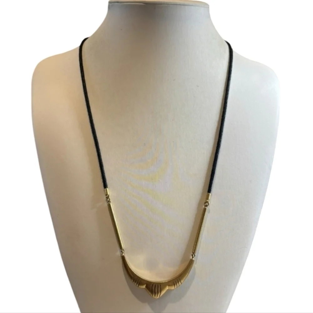 NWT Madewell Matte Gold Tone Necklace Black Cord